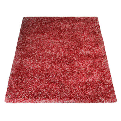 Hand Tufted Shag Polyester Eco-Friendly Area Rugs - Rectangle, Red Black Color, Plain Solid Design, High Pile Thick Handmade Anti Skid Area Rugs for Living Room, Bed Room