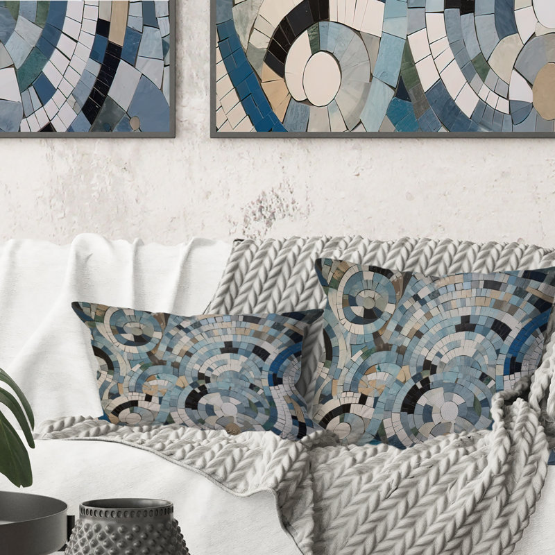 Coussin décoratif bleu et blanc Boho