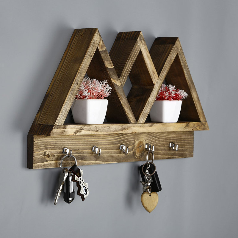 Tablette décorative en bois massif avec crochets Winnie