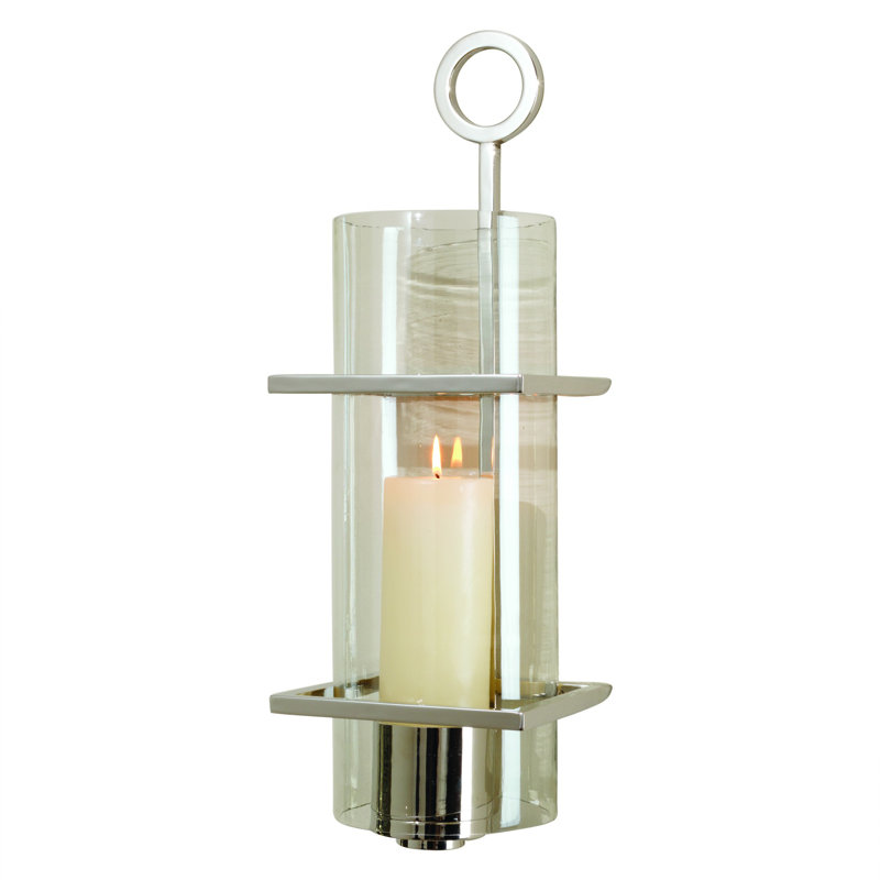 Brass Hurricane Wall Sconce with Glass Cylinder