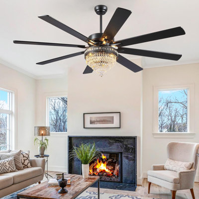 72" Crystal Ceiling Fan Fandelier With Lights - Modern Outdoor Fans With Remote Control