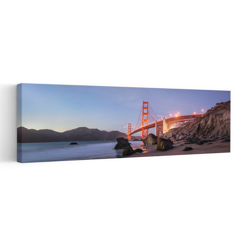 Golden Gate Evening Glow 1 Piece Wrapped Canvas Panoramic Wall Art, 91.44 cm H x 30.48 cm W