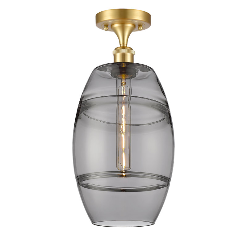 Plafonnier semi-encastré 1 lumière Ballston - Abiagael, Gris fumée clair, H 11,13 po x l 8 po x P 8 po, Or satiné