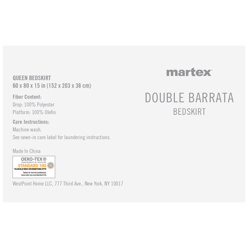 Martex Double Baratta Stitch Embroidered Platform Bed Skirt, Queen, White