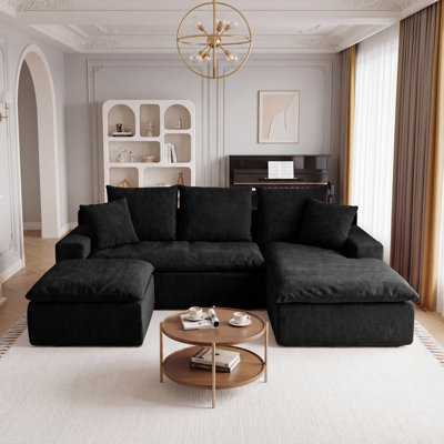 Canapé d'angle modulaire en forme de U de 235 cm (92,51 po), sans ossature apparente, en chenille avec ressorts ensachés, canapé moderne à assise profonde pour salon, livré roulé et livré sans assemblage