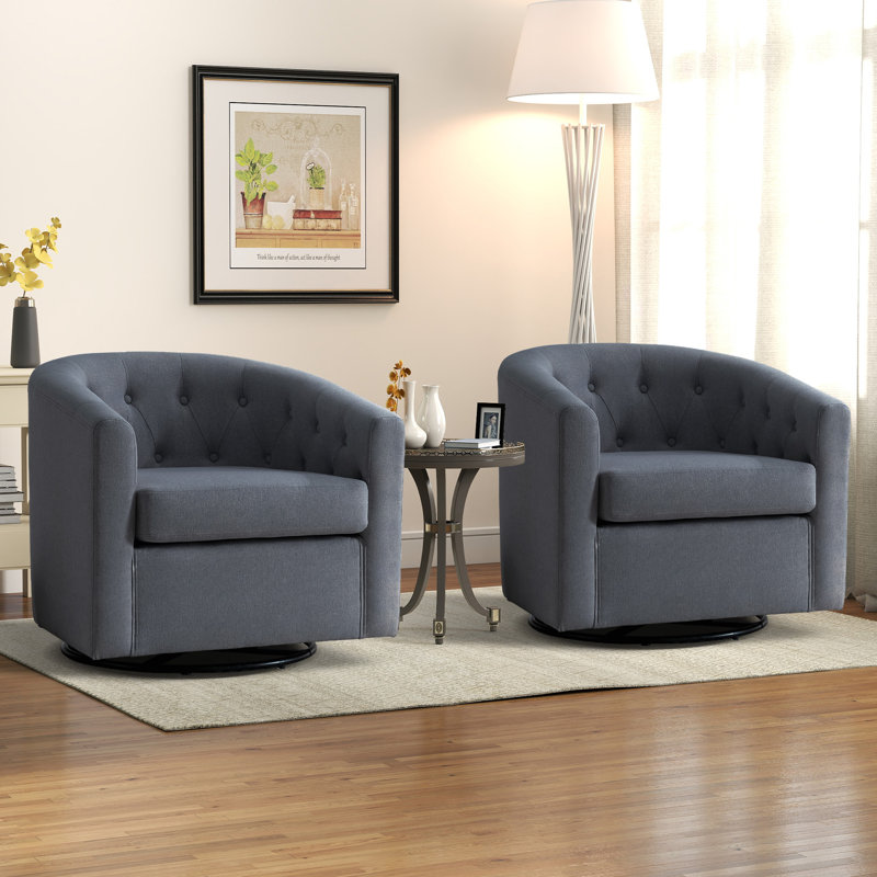 Raulin 29.5'' Wide Modern Soft Linen Upholstered Tufted Arm Accent Chair with Swivel, Gray 100% Linen