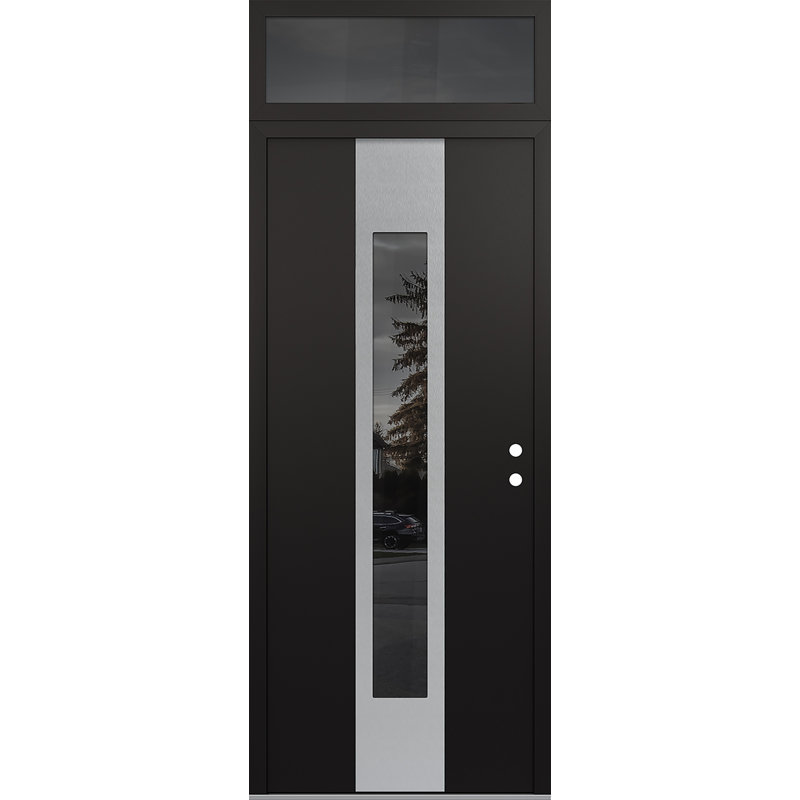 Porte d'entrée pré-suspendue en acier argenté à panneau gauche Diamond, Noir, Miroitant