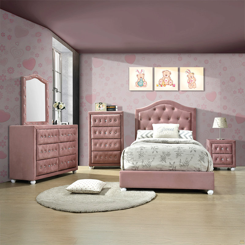 Table de chevet 2 tiroirs rose