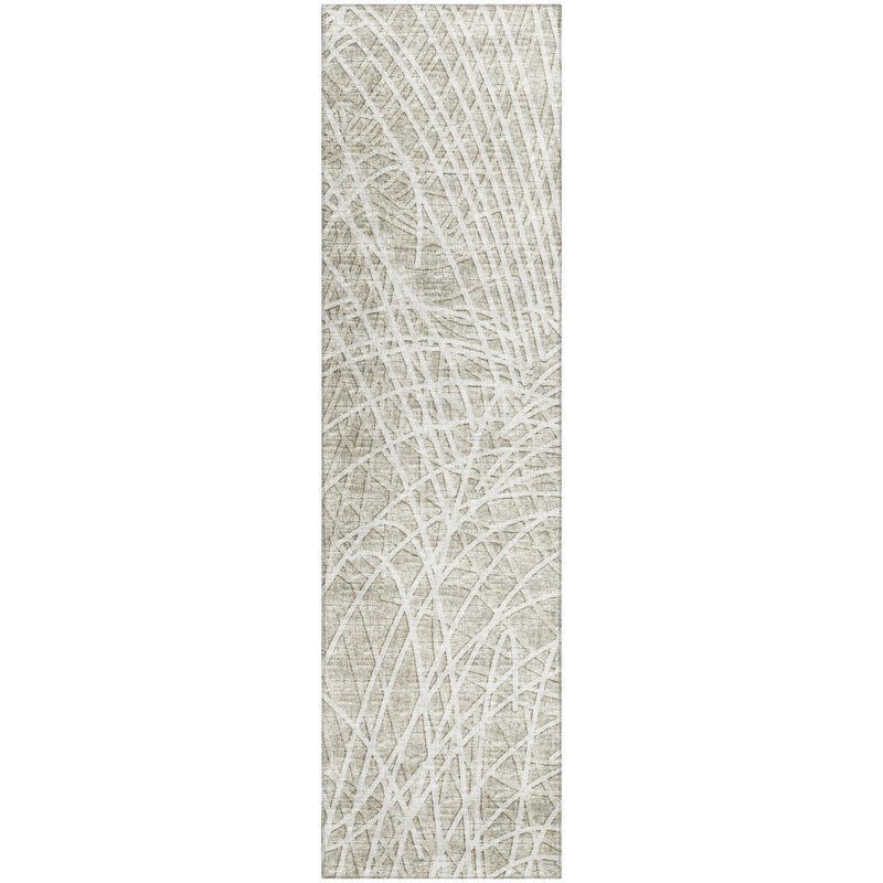Tapis abstrait beige tissé à la machine, Tapis de couloir 2 pi 3 po x 7 pi 6 po
