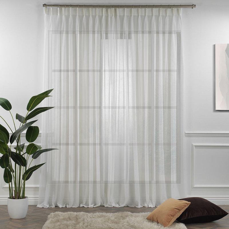 Panneau de rideau en faux lin triple plissé extra long et très large, Crème, L 52 po x L 72 po