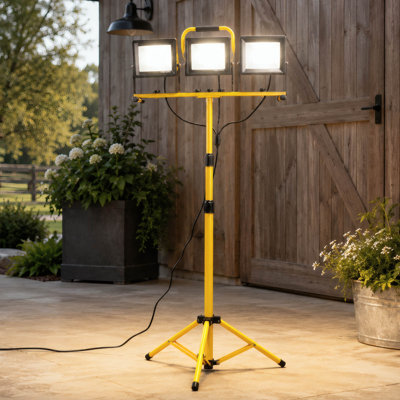 3-Light LED Tripod Work Light, IP66 Waterproof Portable Outdoor Flood Light with Adjustable Metal Stand