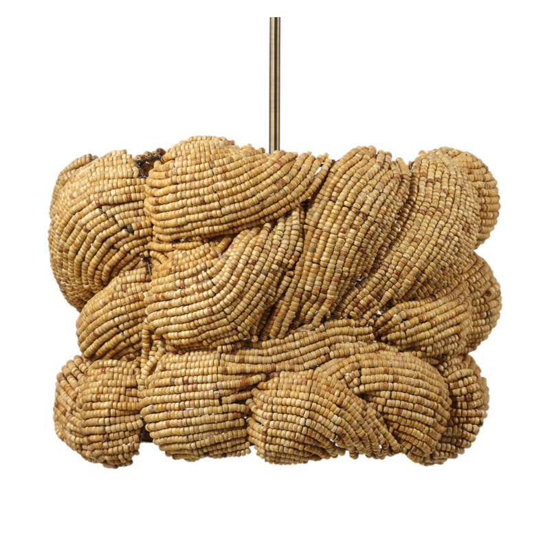 Anguilla 3-Light Wood Beaded Chandelier, Natural, Natural