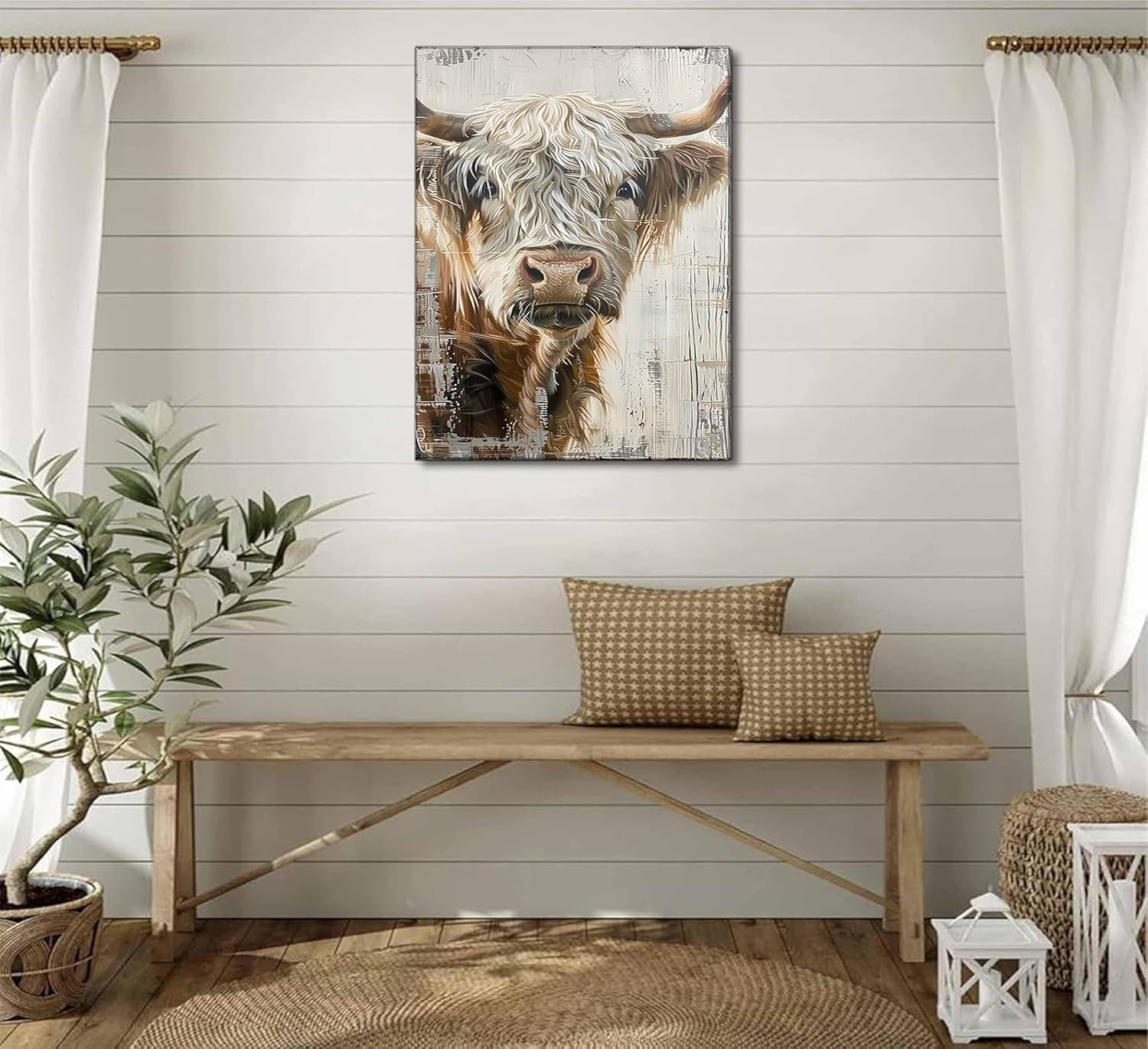 Vache Highland Poster NymphFable Affiche Murale Vache Highlands - 12x16 Pouces Non Encadrée - Décoration Salle De Bain Rustique Et Fun Sticker Déco Animal