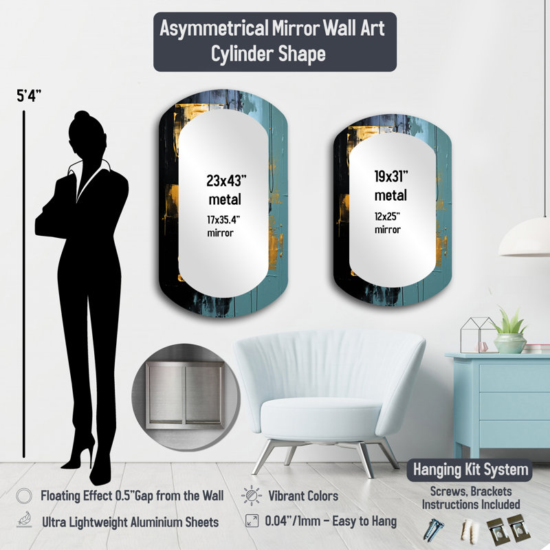 Minimal Collage Modernist Architecture - Abstract 3D Shapes Irregular Modern Large Wall Mirror, 31" x 19"