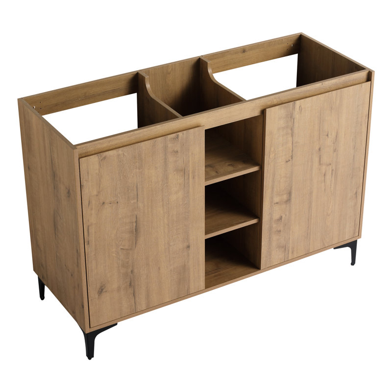 Meuble-lavabo de 48 po, conception autoportante, portes à fermeture douce, étagères de rangement ouvertes, contreplaqué pour meuble-lavabo autoportant, portes à fermeture avec charnières en acier inoxydable, support, base