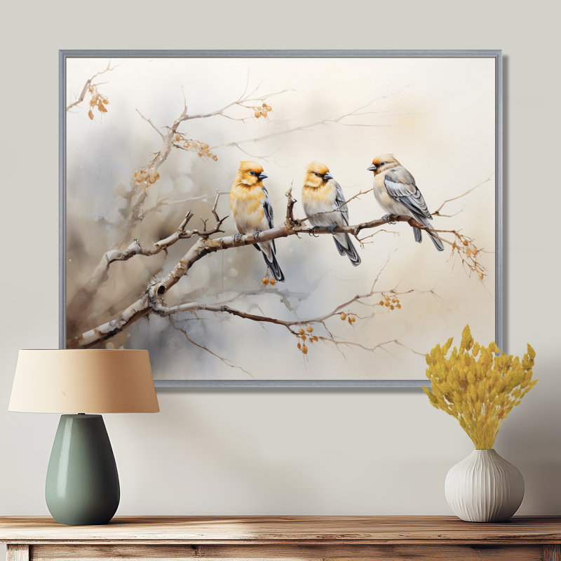 «Bird Silent Watcher VI» - art mural oiseau, H 34 po x l 44 po x P 1,5 po, Encadrement argenté