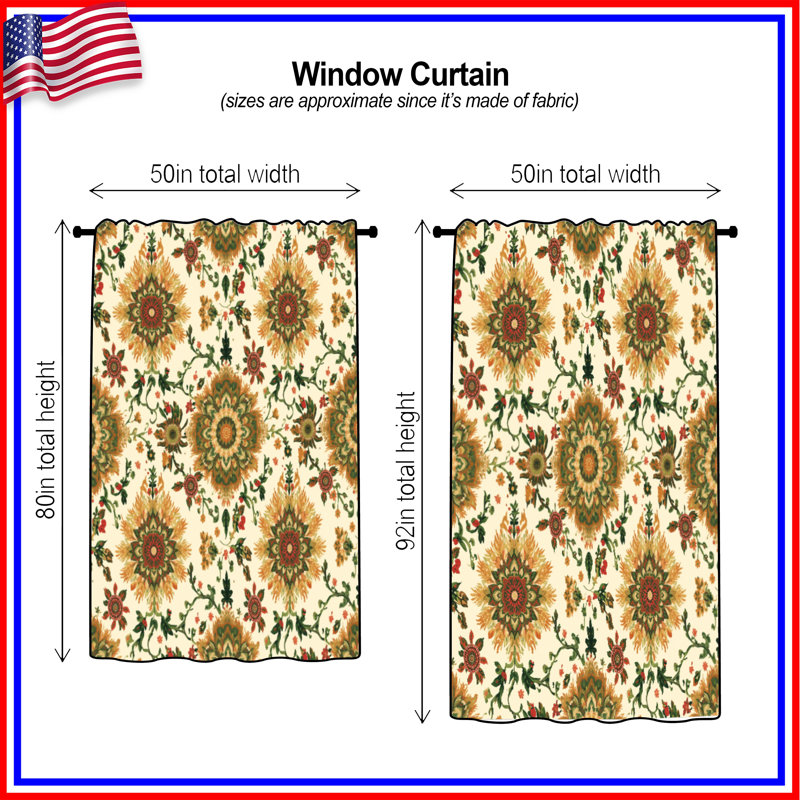 Rideaux de fenêtre à motif de médaillon floral, voilages et voilages à motif médaillon - 1 panneau, 50 po x 80 po - 1 panneau
