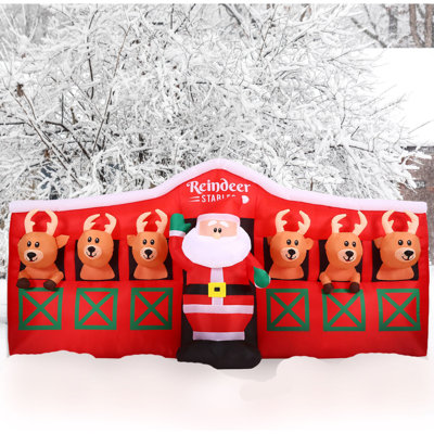 Fraser Hill Farm 4-Ft. Tall Pre-Lit Inflatable Santa in Reindeer Stable