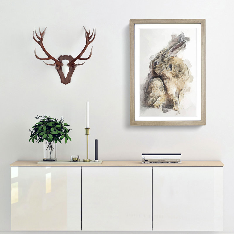 Brown Rabbit in Abstract - Picture Frame Painting Print, Oak Framed, 36cm H x 27cm W x 2cm D