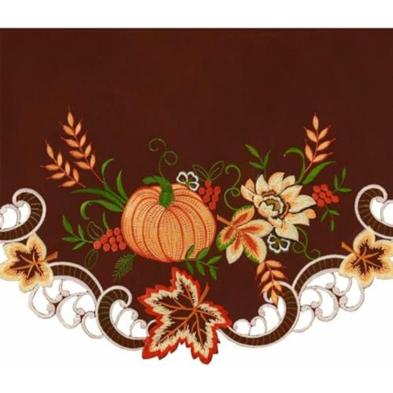 Chemin de foyer brodé couleur café, motif citrouilles de la récolte de Thanksgiving, pour décorations d'automne (chemin de foyer 70 × 17 pouces)