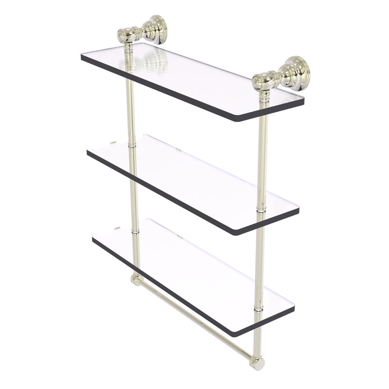Freyja 3 Piece Glass Tiered Shelf with Towel Bar, 19.7" H x 16" W x 5.54" D, Polished Nickel