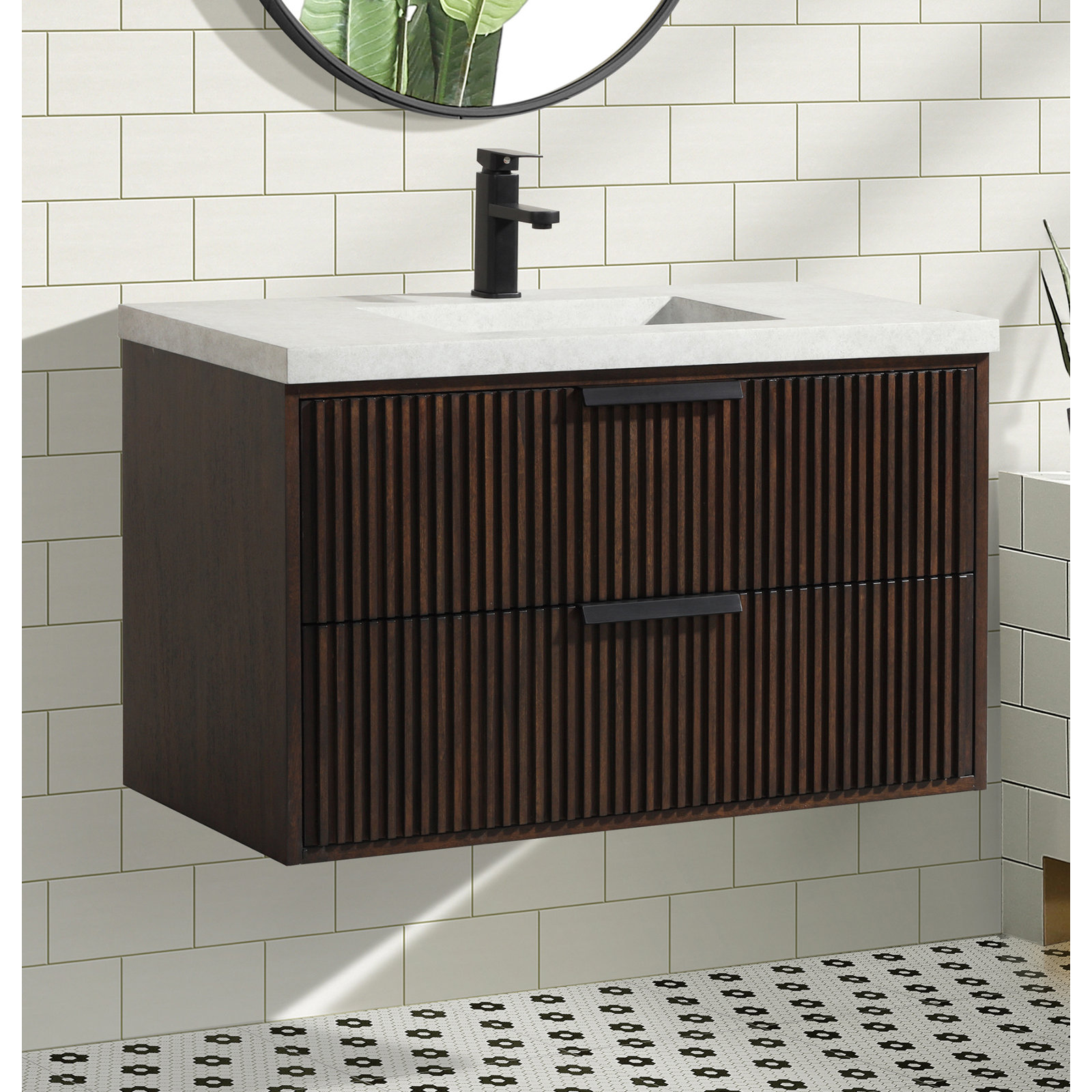 Anelie 36'' Single Bathroom Vanity, Walnut, Matte Black