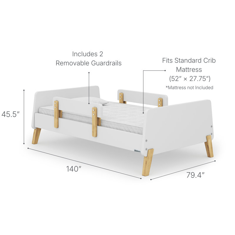 Dadada Muse Toddler Bed with 2 Removable Safety Rails. Low Profile Montessori Bed for Kids. Sturdy Solid Wood Frame, Fits Standard Crib Mattress, Easy to Assemble, Toddler Bed for Boys & Girls - White