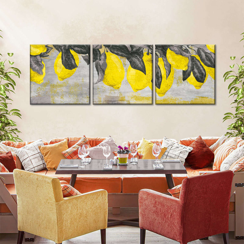 " Ripe Lemons " 3 - Pieces, 30" H x 92" W x 1.25" D