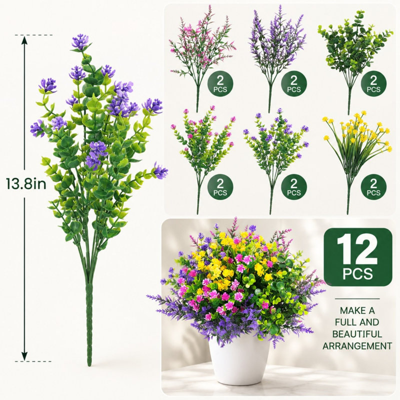 Ensemble de 12 tiges de fleurs sauvages artificielles d'extérieur de couleurs mélangées
