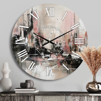 Pink Black Minimalims Fludity I - Minimalism White Face Wall Clock