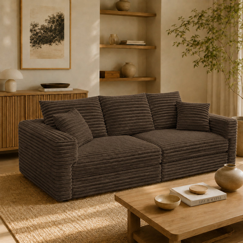 Canapé 3 places en velours côtelé Modern, H 35,35 po x l 82,87 po x P 35,43 po, Chameau