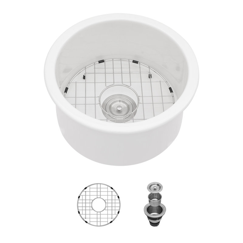 18" Circular Dual Mount (Undermount/Drop In) Kitchen Sink Single Bowl White Fireclay Bar Sink Laundry Room Sinks Basin