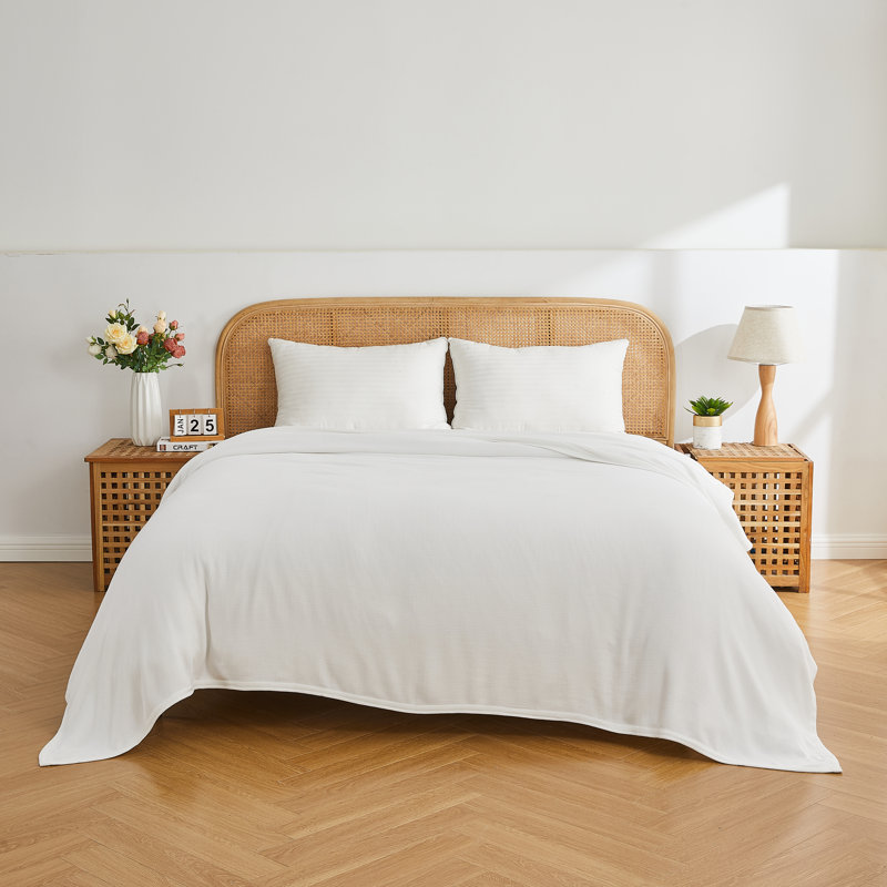 Couverture en coton rayonne de bambou Diamond, Blanc, Grand lit