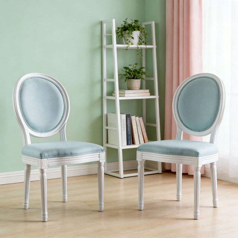 Chaise d'appoint en velours French Country, Bleu pâle, Blanc
