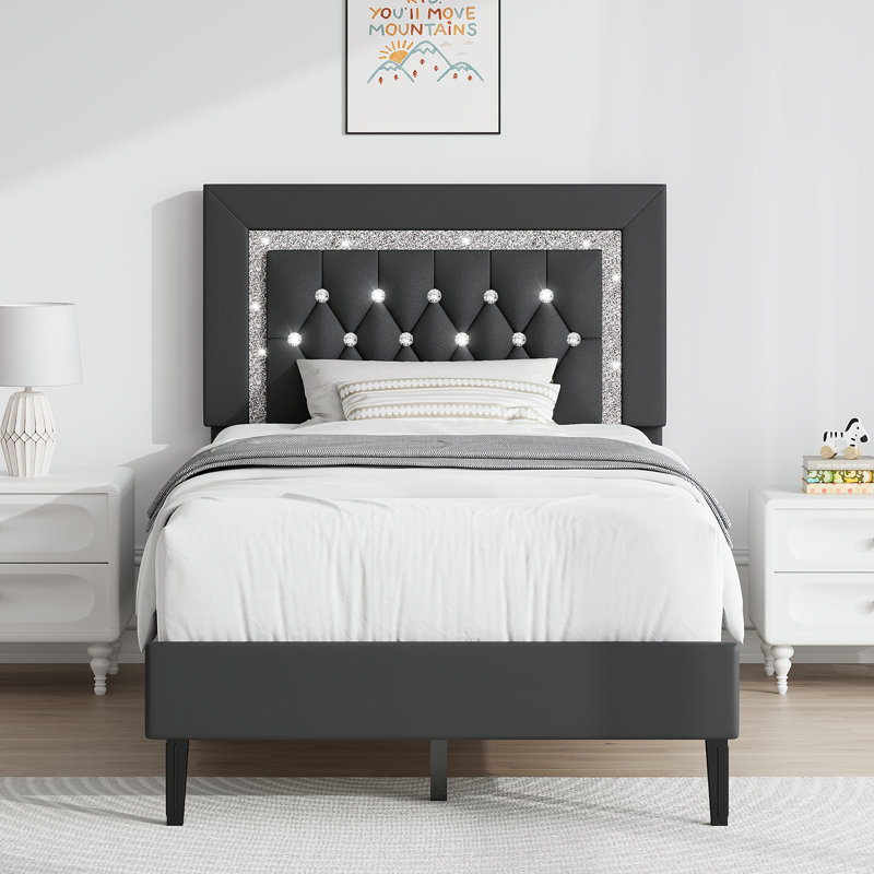 Upholstered Faux Leather Bed, 90x190, Black
