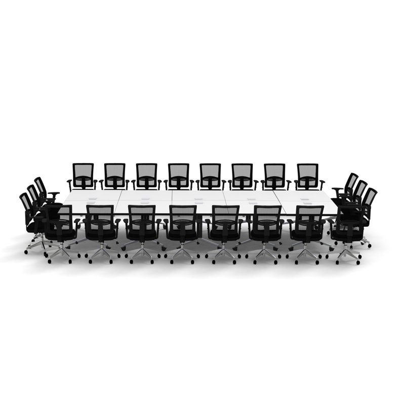 22-Person Conference Tables Meeting Seminar Extra Large Fold Up Model 2818 27Pc Color White X-Thick Tops, Luxury Chrome Base & Casters, Ready To Use. (Tables, Power Bars, Seating Included).