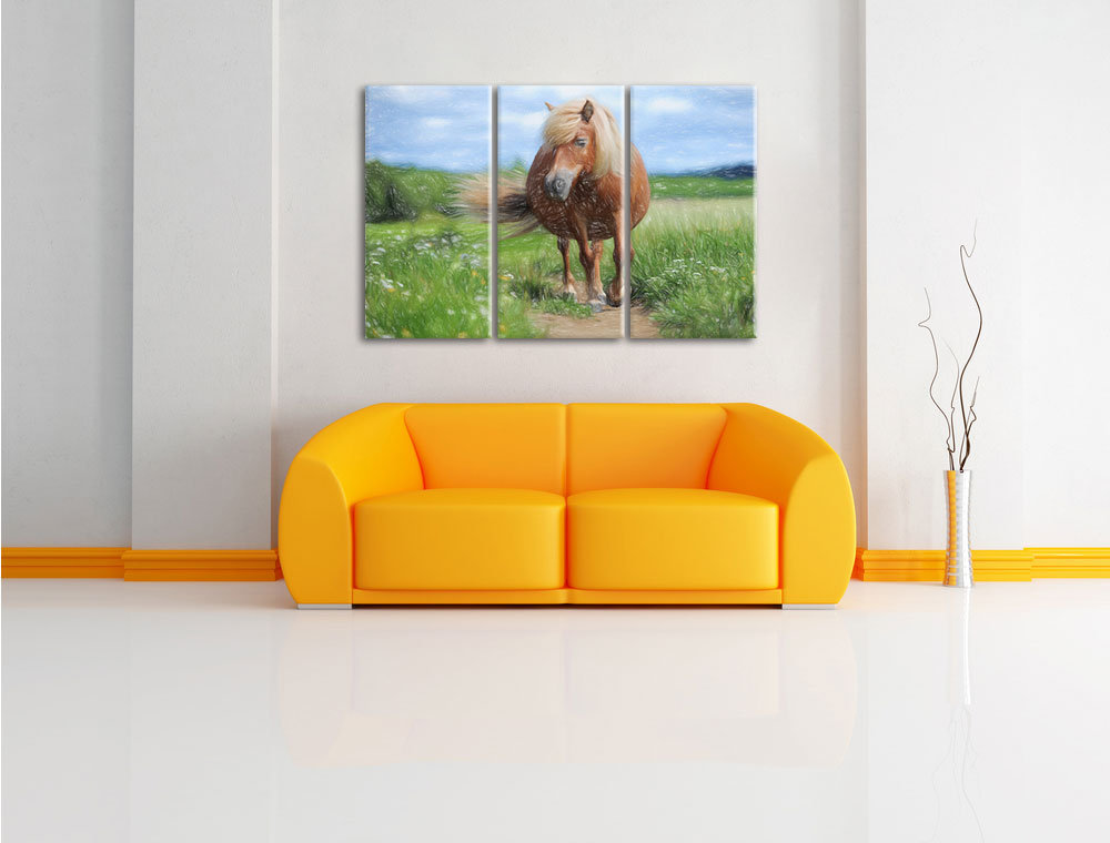 3-tlg. Leinwandbilder-Set „Shetlandpony auf der Wiese“, Grafikdruck