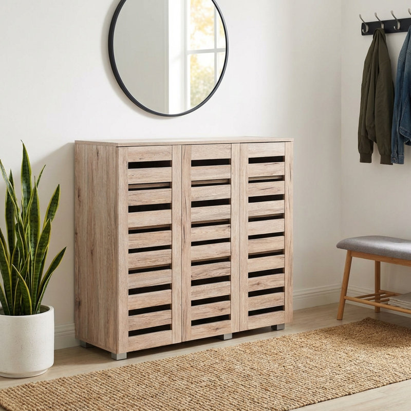 Euston 15 Pair 3 Door Shoe Storage Cabinet Modern Sanremo Oak