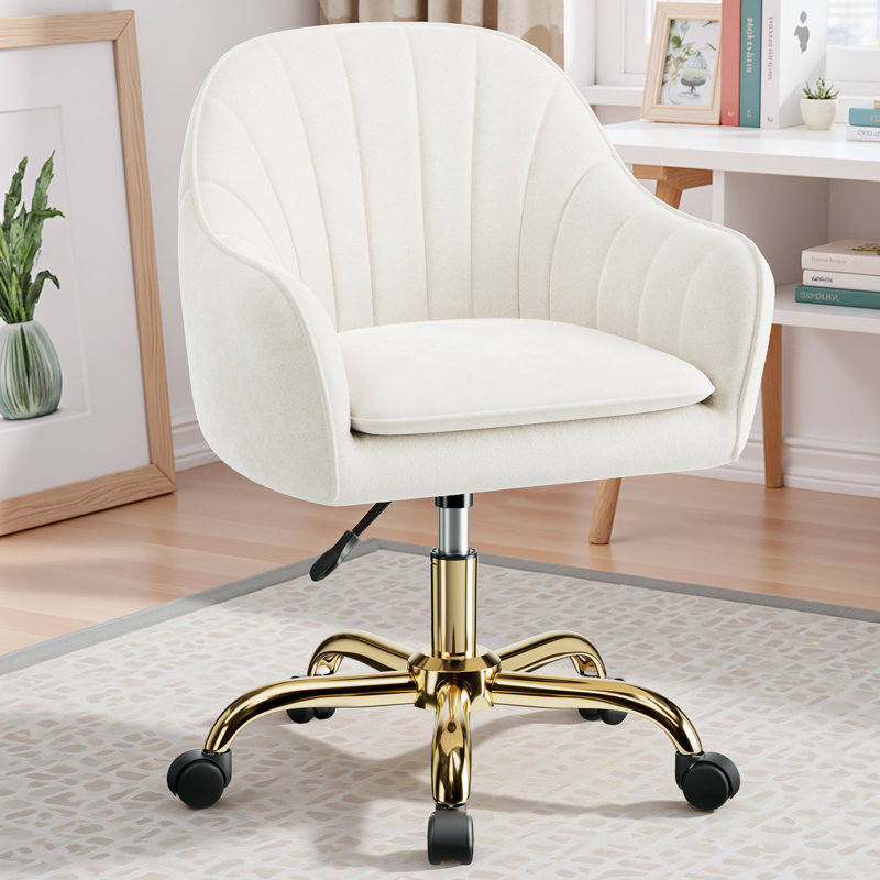 Chaise de bureau moderne en velours avec roulettes, Beige, Doré