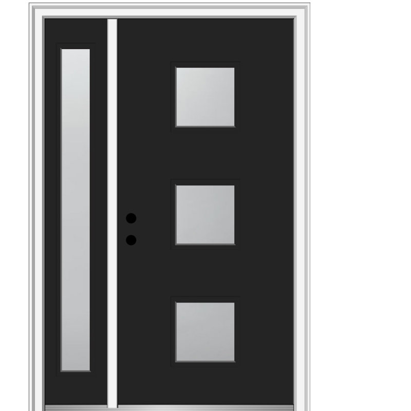Porte d'entrée en acier pré-installée en verre Spotlight, Côté droit, H 48 po x l 80 po x P 1,75 po, Noir