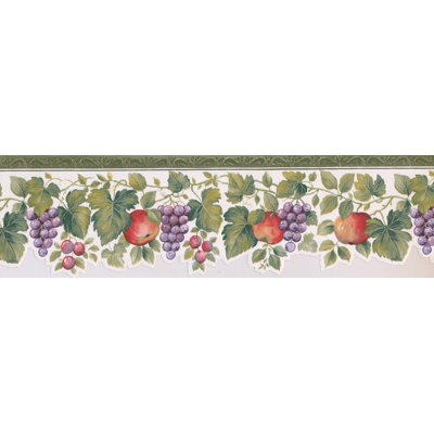 Bordure de papier peint à motif de baies rouges sur vignes L 15 pi x l 6,75 po