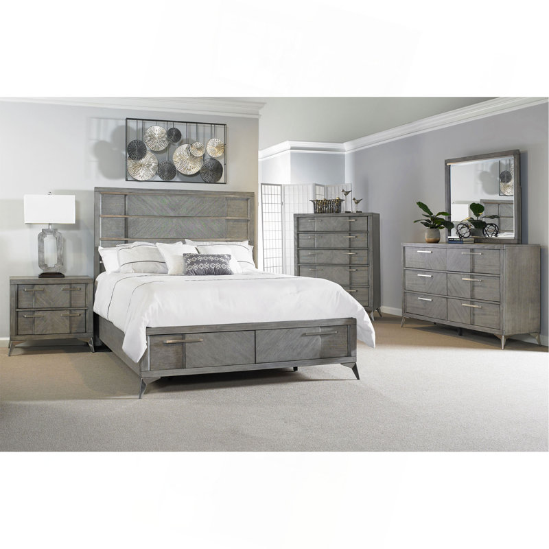 Grand lit de rangement gris avec placage assorti