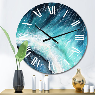 Horloge murale marine et vagues bleu marine avec écume de mer blanche I