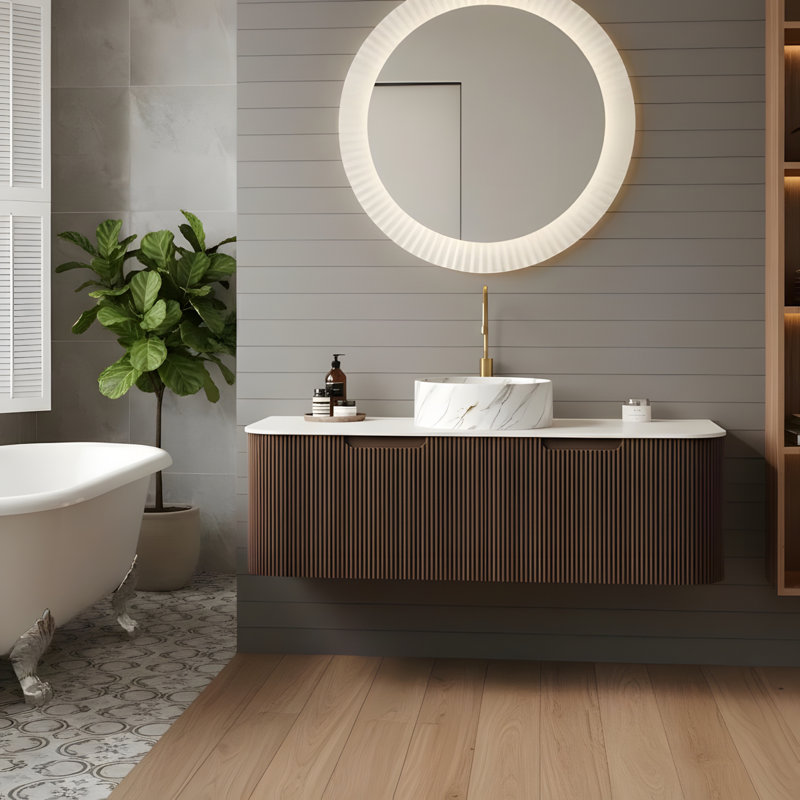 Ensemble de meuble-lavabo mural 48 po avec lavabo rond en céramique et 2 tiroirs, 48"