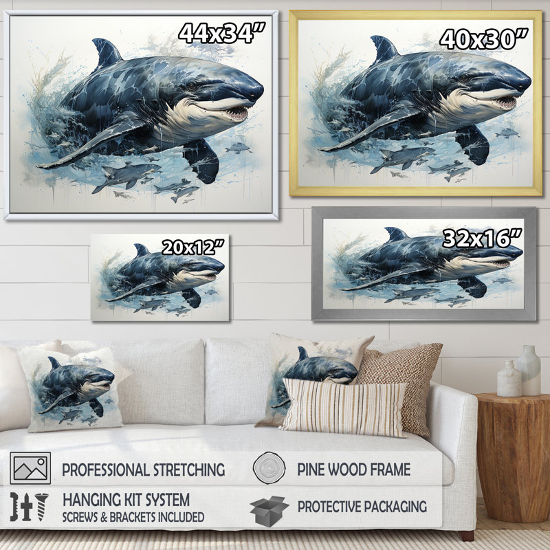 «Breaching Whale I - Whale Animal Wall Art Living Room», Toile tendue, H 16 po x l 32 po x P 1 po