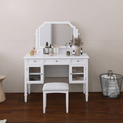 44.4 In. Makeup Vanity Desk With Large Adjustable Mirror,Drawer by Darby Home Co