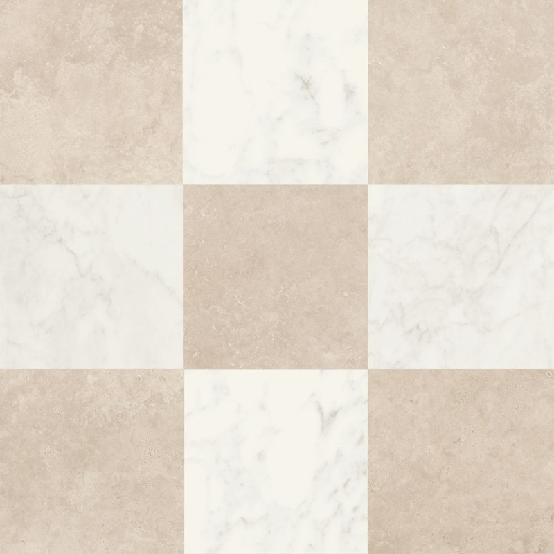 Carreau de porcelaine mat pour plancher et mur 12 po x 12 po Windsor, Damier blanc Adagio et Crema Marfil