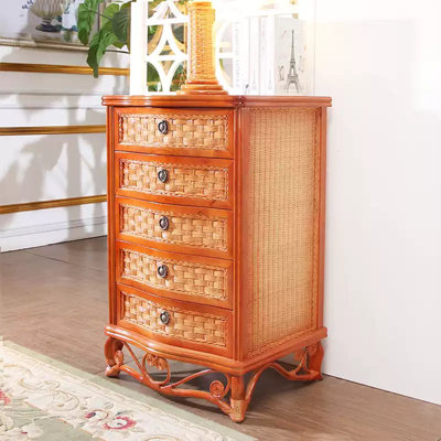 Commode d'appoint antique tissée en rotin naturel