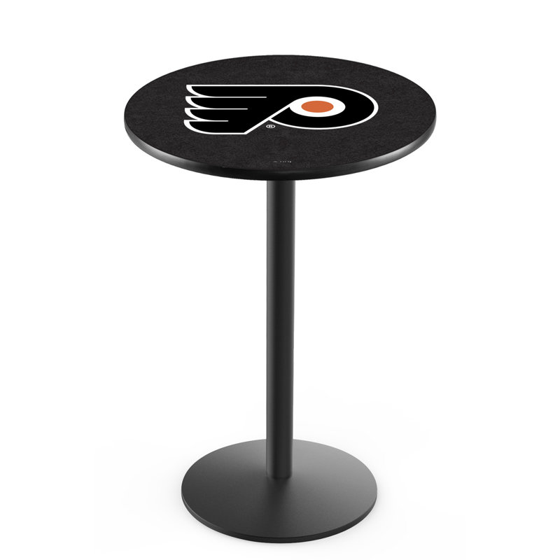 NHL Round Metal Base Dining Table, Black Wrinkle, Philadelphia Flyers - Orange