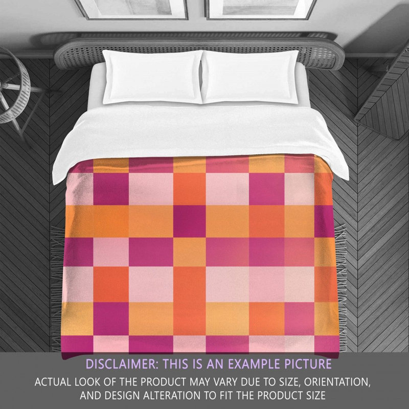 Machine Printed Comforter, Queen Comforter, Orange/Pink Checkered